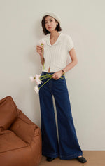 Load image into Gallery viewer, Knitted Polo Blouse in Cream