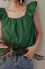 Load image into Gallery viewer, Flutter Sleeve Tie Back Top in Green
