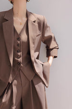 Load image into Gallery viewer, Vest + Blazer + Trousers Set in Brown