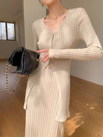 Load image into Gallery viewer, Ribbed Long Split Hem Cardigan in Beige