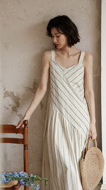 Load image into Gallery viewer, Asymmetric Striped Maxi Dress in Cream