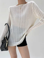 Load image into Gallery viewer, Sheer Line Long Sleeve Top in White