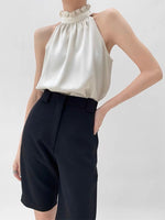 Load image into Gallery viewer, Ruffle High Neck Top in Beige
