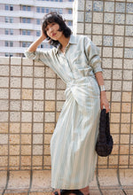 Load image into Gallery viewer, Linen Blend Striped Tie Maxi Skirt in Green