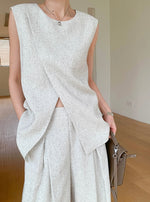 Load image into Gallery viewer, Light Tweed Top + Trousers Set in Cream