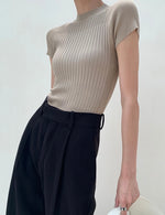 Load image into Gallery viewer, Light Knit High Neck Ribbed Top in Latte