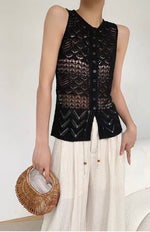 Load image into Gallery viewer, Lace Knit Vest Top in Black