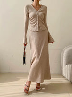 Load image into Gallery viewer, Cardigan + Maxi Mermaid Skirt in Oat