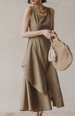 Load image into Gallery viewer, Asymmetric Layered Dress in Khaki