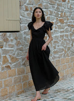 Load image into Gallery viewer, Textured Tier Sleeve Maxi Dress in Black