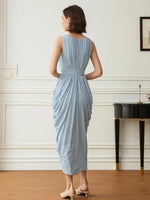 Load image into Gallery viewer, Gathered Drape Sleeveless Dress in Blue