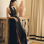 Load image into Gallery viewer, Open Back Maxi Slit Dress in Black
