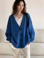 Load image into Gallery viewer, Oversized Contrast Button Cardigan in Blue