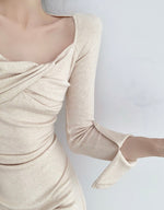 Load image into Gallery viewer, Split Sleeve Twist Midi Dress in Beige
