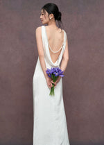 Load image into Gallery viewer, Textured Drape Detachable Drop Back Bead Gown in White