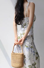 Load image into Gallery viewer, Stromboli Floral Tie Strap Slit Dress in White