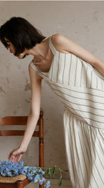 Load image into Gallery viewer, Asymmetric Striped Maxi Dress in Cream