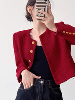 Load image into Gallery viewer, Contrast Button Tweed Jacket in Red