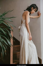 Load image into Gallery viewer, Open Back Lace Maxi Jumpsuit in Cream