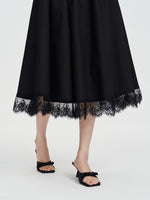 Load image into Gallery viewer, Lace Trim V-Back Dress in Black