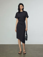 Load image into Gallery viewer, Gathered Asymmetric Dress in Grey