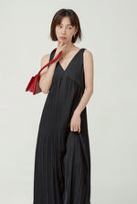 Load image into Gallery viewer, Empire Cutout Tie Back Pleated Maxi Dress in Black