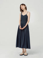 Load image into Gallery viewer, Textured Bodice Pocket Cami Dress in Navy