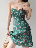 Load image into Gallery viewer, Grania Floral Tie Strap Mini Dress in Green