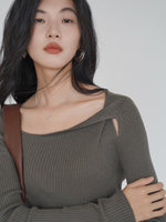 Load image into Gallery viewer, Asymmetric Twist Long Sleeve Top in Khaki