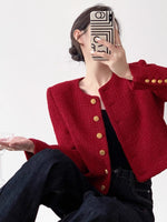 Load image into Gallery viewer, Contrast Button Tweed Jacket in Red