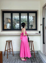 Load image into Gallery viewer, Drop Back Ribbon Tie Cutout Dress in Pink