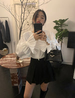 Load image into Gallery viewer, Pleated Trumpet Sleeve Blouse in White