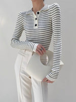 Load image into Gallery viewer, Ribbed Striped Collar Top in White