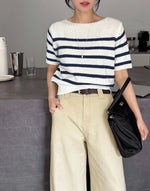 Load image into Gallery viewer, Korean Light Knit Striped Top in White/Black