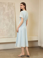 Load image into Gallery viewer, Button Pleat Dress in Blue