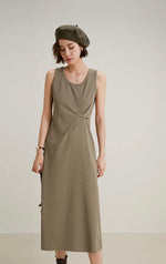 Load image into Gallery viewer, Twist Detail Sleeveless Dress in Khaki