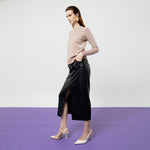 Load image into Gallery viewer, Dahlia Faux Leather Midi Skirt in Black