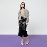 Load image into Gallery viewer, Dahlia Faux Leather Midi Skirt in Black