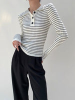 Load image into Gallery viewer, Ribbed Striped Collar Top in White