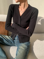 Load image into Gallery viewer, Duo Ribbed Button Cardigan in Black