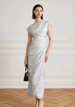 Load image into Gallery viewer, Tencel Gathered Shift Dress in Grey