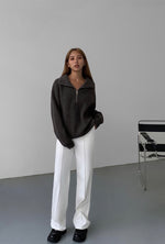 Load image into Gallery viewer, Half Zip Relaxed Knitted Sweater in Grey