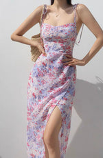 Load image into Gallery viewer, Cies Floral Wrap Tie Strap Slit Dress in Pink