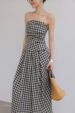 Load image into Gallery viewer, Gingham Bustier Top // Maxi Skirt Set in Black/White