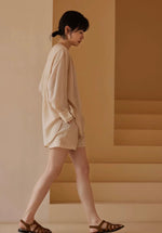 Load image into Gallery viewer, Tencel Blouse + Shorts Set in Beige
