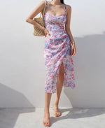 Load image into Gallery viewer, Cies Floral Wrap Tie Strap Slit Dress in Pink