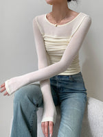 Load image into Gallery viewer, Tencel Blend Gathered Top in Cream