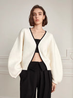 Load image into Gallery viewer, Oversized Puff Sleeve Clasp Cardigan in White