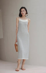 Load image into Gallery viewer, Striped Camisole Stretch Dress in White