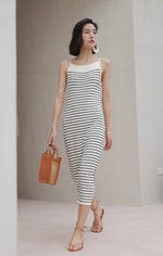 Load image into Gallery viewer, Striped Camisole Stretch Dress in White